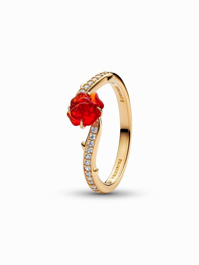Gold-Plated Glass Rose Ring