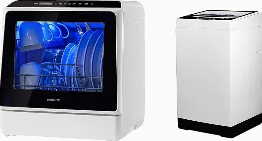 NOVETE Countertop Dishwasher, 5 L Water Tank, 5 Programs, White - TDQR01