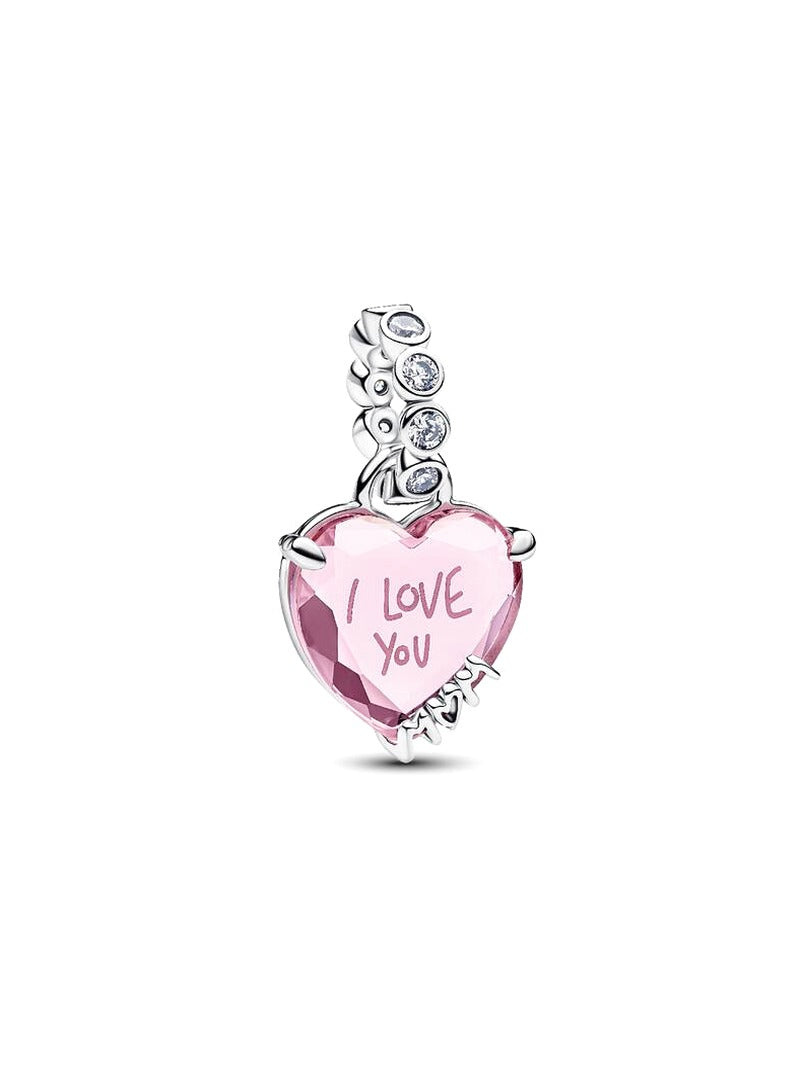 Pink Heart Mom Message Dangle Charm