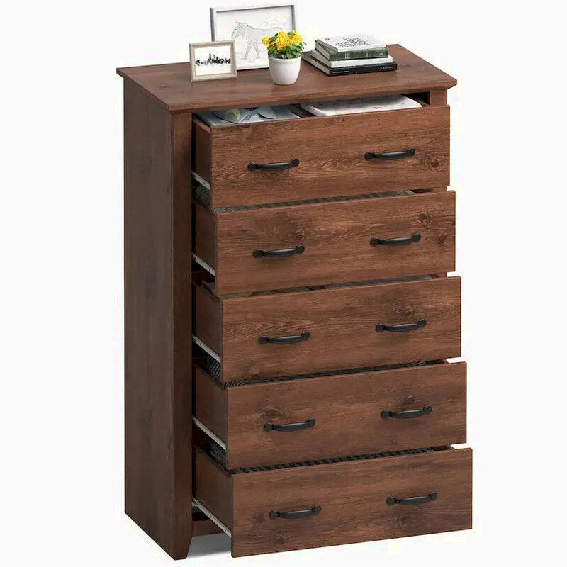 5-Drawer Storage Cabinet, 31 x 17 x 47 in, MDF - Dark Grey, Walnut, Or White