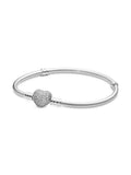 Sterling Silver Sparkling Heart Chain Bracelet