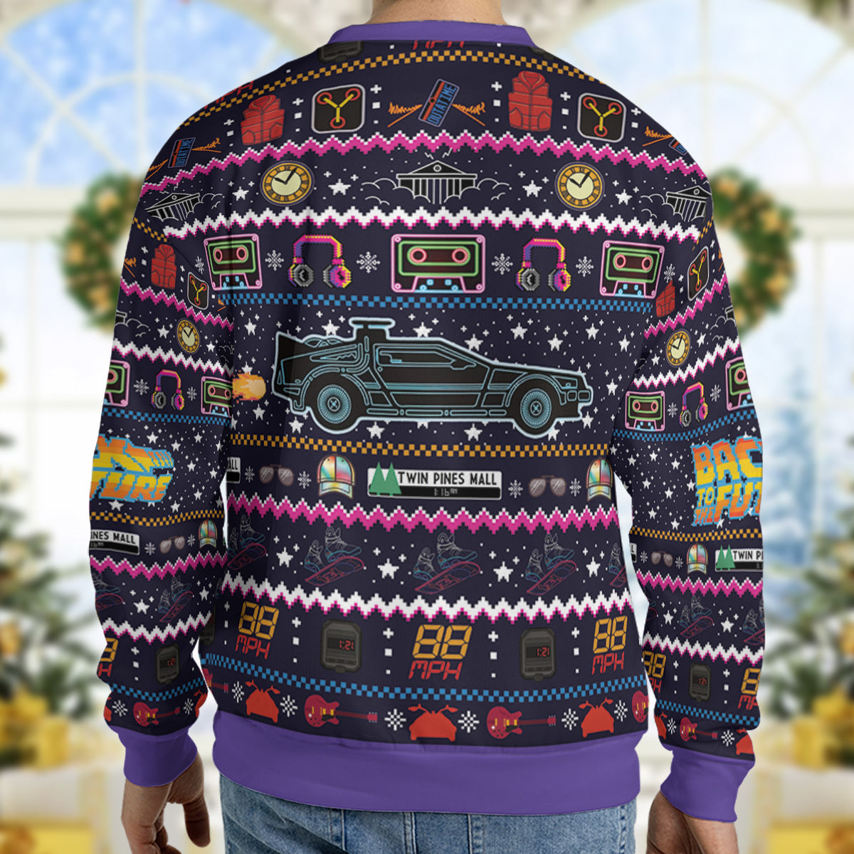 Back to the Future Neon Light Ugly Christmas Sweatshirt