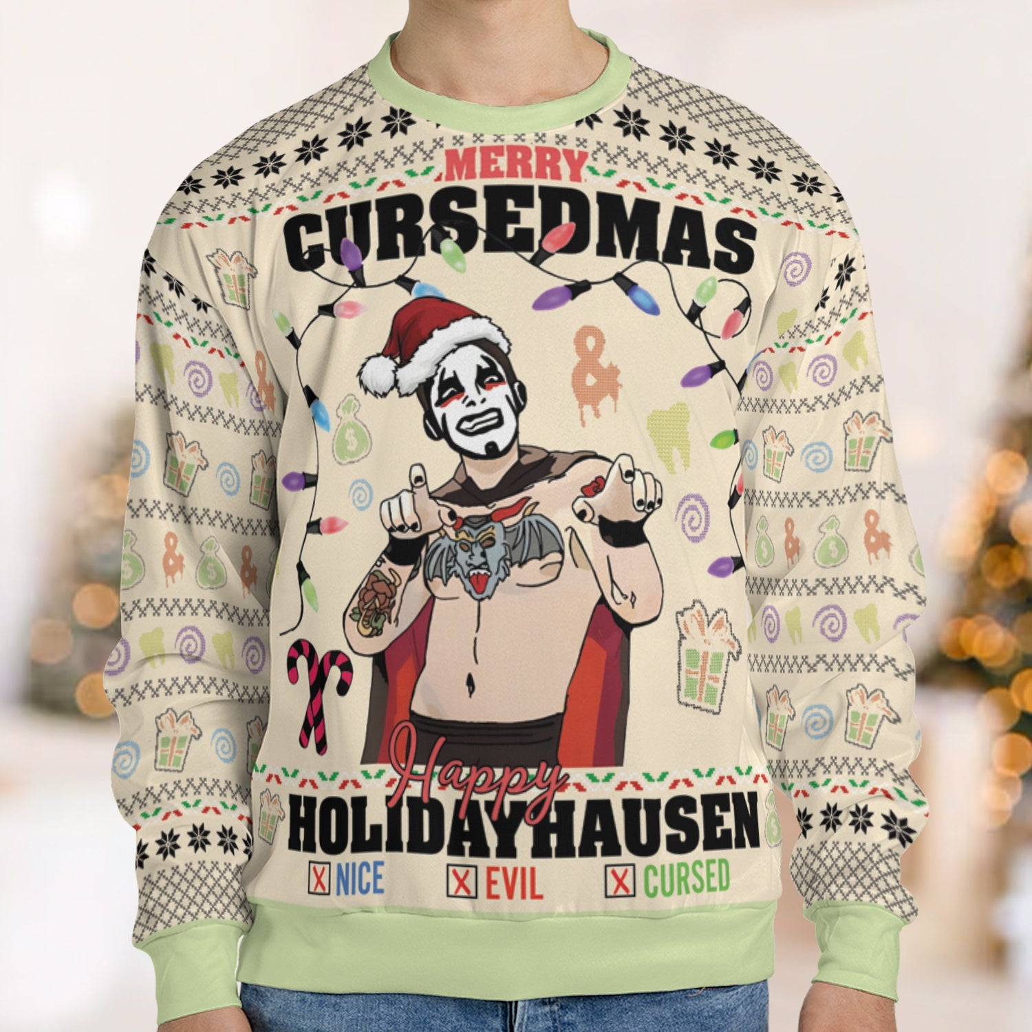 Cursedman HolidayHausen Wrestling Ugly Christmas Sweatshirt