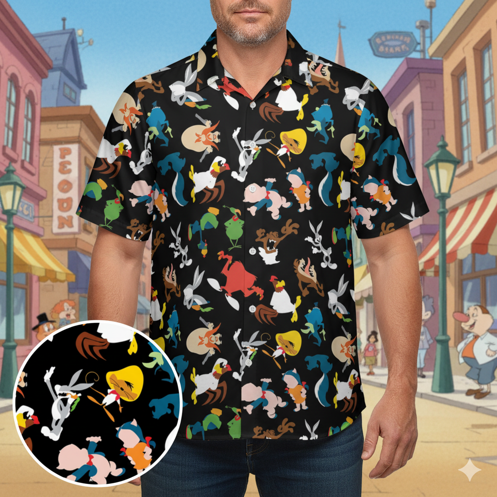 Looney Tunes Identity Pattern Button Down Shirt