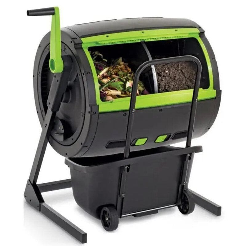 Maze 65-Gallon Dual-Chamber Compost Tumbler With Integrated Cart - Black