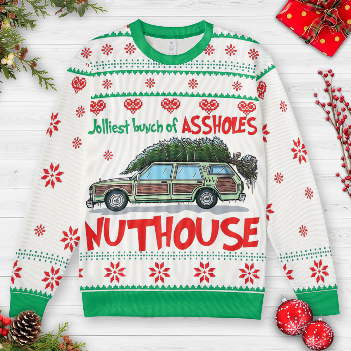 Jolliest Bunch Of Assholes Side Of The Nuthouse Ugly Christmas Sweatshirt