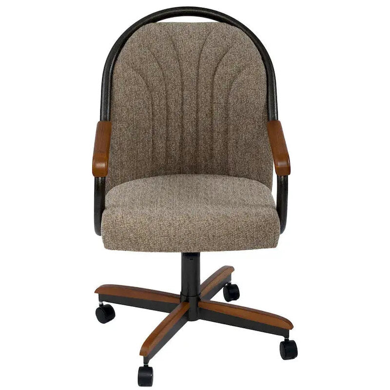 Casual Dining Swivel-Tilt Rolling Chair With Brown Fabric Upholstery