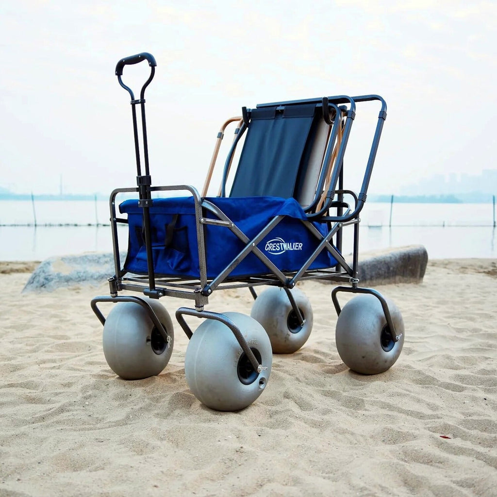 CRESTWALKER Beach Cart With 13in Balloon Wheels, Chair Racks And Pump - Beach Wagon