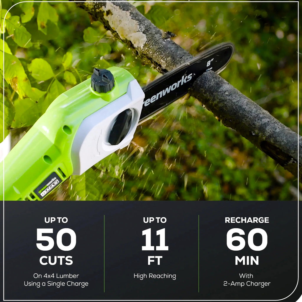 Greenworks 40V 20in Pole Saw With Hedge Trimmer Attachment, 2.0 Ah Battery And Charger