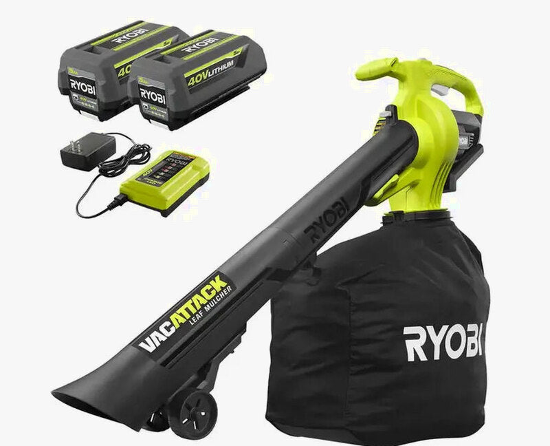 RYOBI Vac Attack 40V Cordless Leaf Vacuum & Mulcher With 2x 5.0Ah Batteries & Charger - RY40451-2B