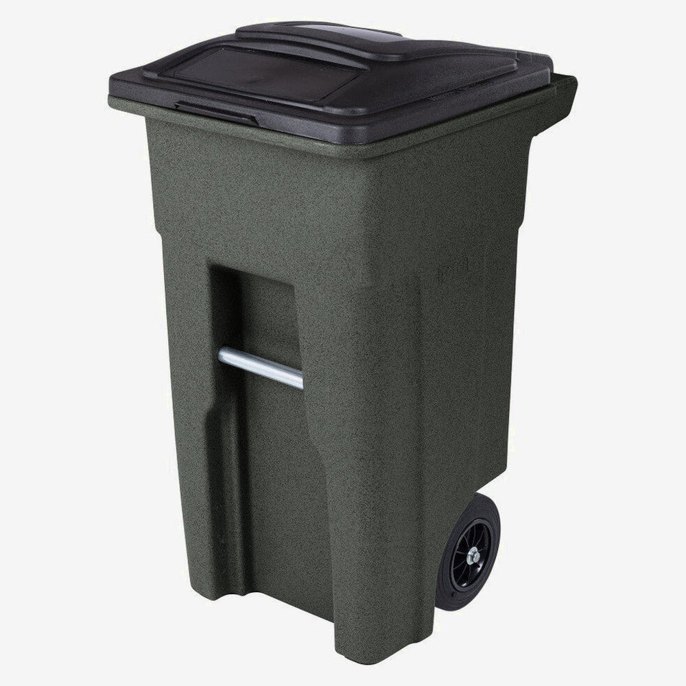 Toter 32 Gallon Greenstone Trash Can With Quiet Wheels And Attached Lid, 24.25 in D x 19.75 in W x 37.5 in H - ANA32-55410