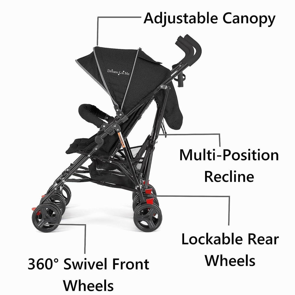 Dream On Me Volgo Twin Umbrella Stroller, Black - 446-BLK