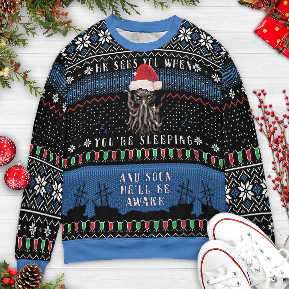 Sleeping Awake Cthulhu Ugly Christmas Sweatshirt