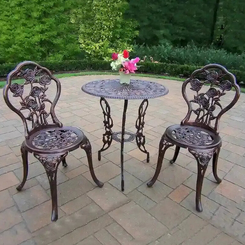 Camellia Cast Aluminum 3-Piece Bistro Set With Table And 2 Chairs - Antique Bronze