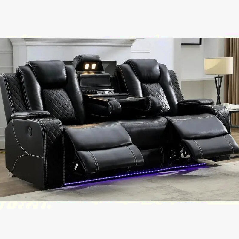 Power Reclining Living Room Sofa, 3 Seats, Faux Leather, 82 Inches Wide - Dual Recliners