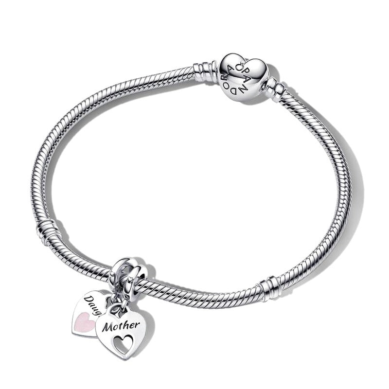 Mother Daughter Heart Charm And Bracelet Set