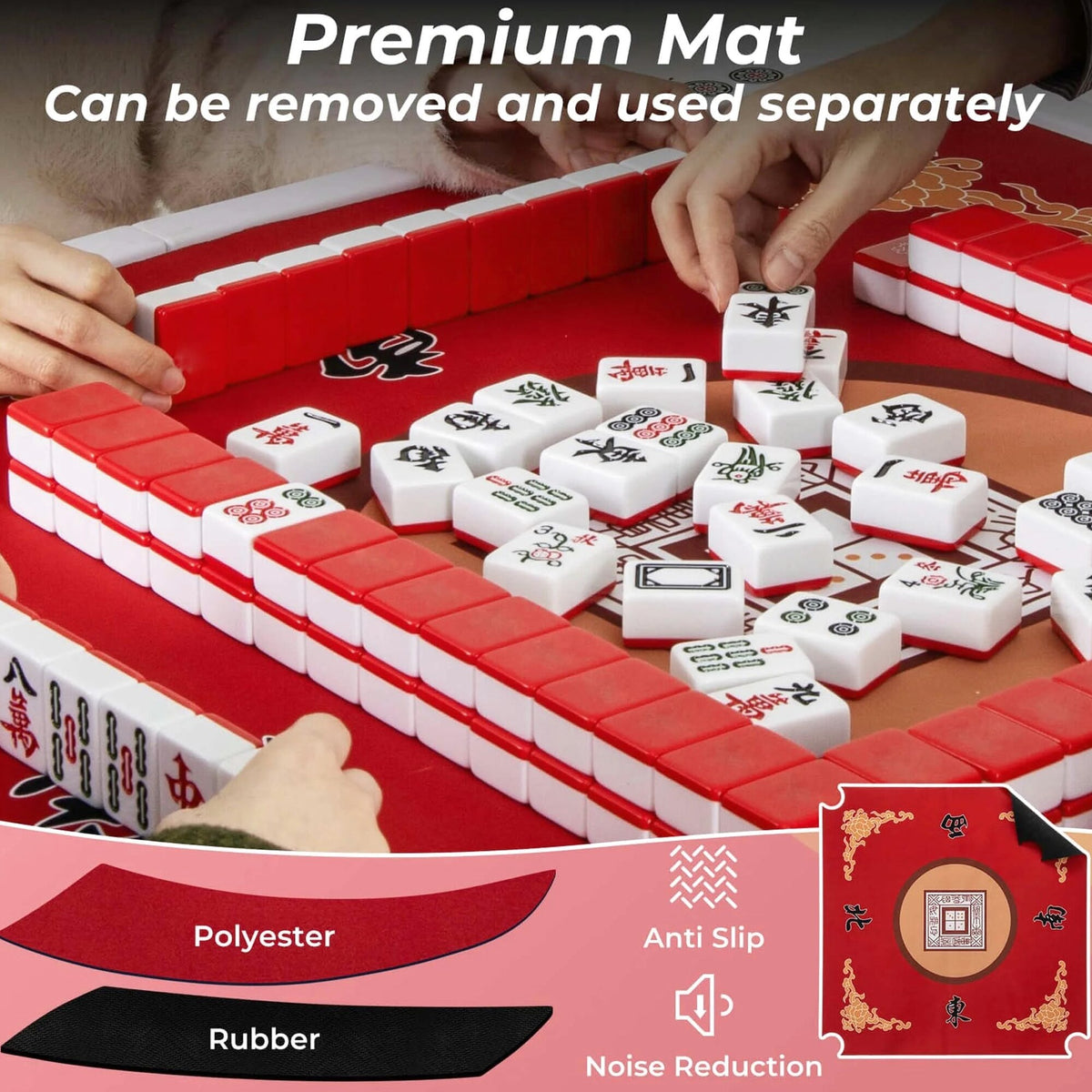 Costway Folding Mahjong Table With Cup Holders, Felt Mat And Carrying Handle - 35in x 35in x 29in