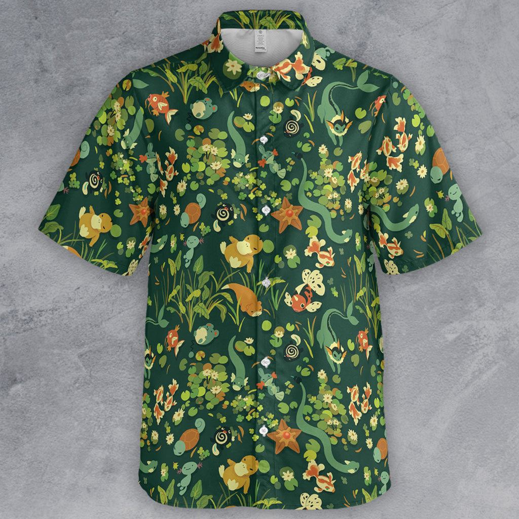 Floating In A Pond Magikarp Psyduck Vaporeon Water Pokemon Button Down Shirt