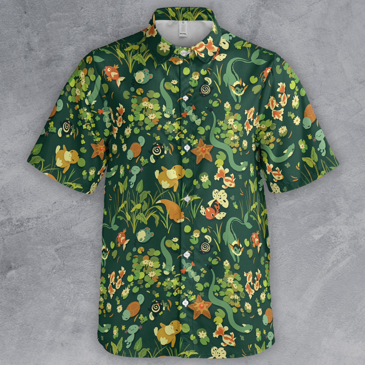 Floating In A Pond Magikarp Psyduck Vaporeon Water Pokemon Button Down Shirt
