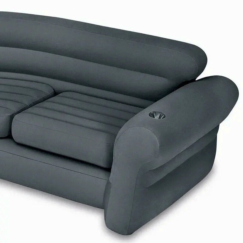 Intex Inflatable L-Shaped Corner Lounge Sofa, Gray, 2-Pack, 30 Inches - Built-In Cup Holders