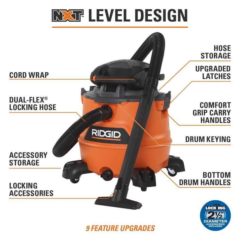 RIDGID 16 Gallon 6.5 Peak HP NXT Wet/Dry Shop Vacuum With Detachable Blower - HD1600