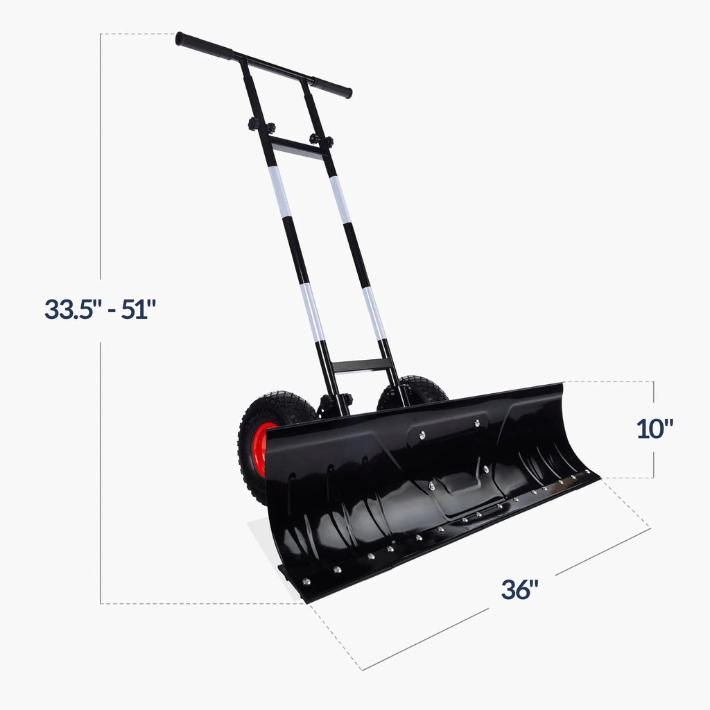 Best Choice Products 36in Galvanized Steel Blade Hand Snow Pusher With 2 Wheels, Adjustable Handle, Black