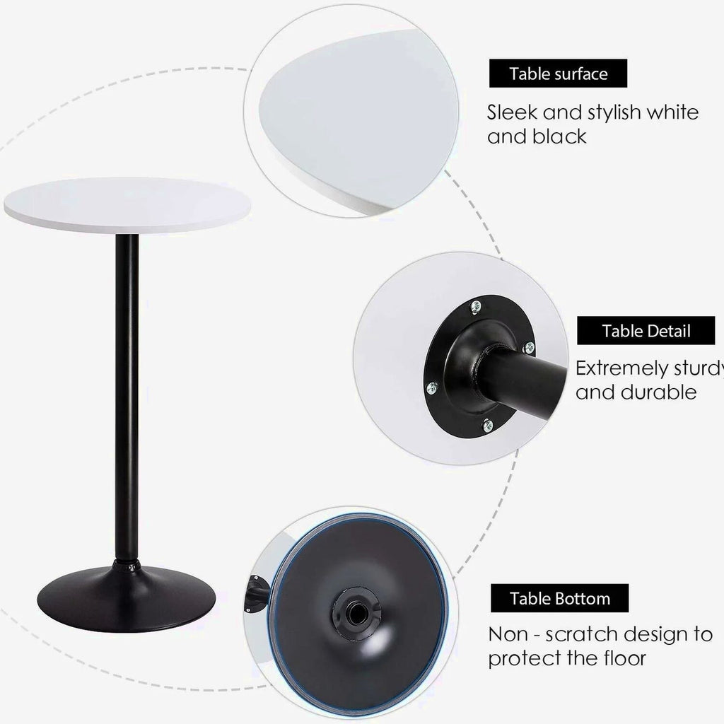 Round Bar-Height Bistro Pub Table With Metal Base And MDF Top, 23.8 x 23.8 x 39.5 Inch