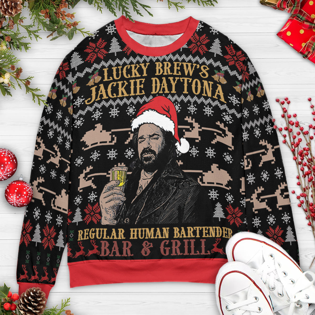 Jackie Daytona Regular Human What We Do In The Shadows Ugly Christmas Sweatshirt