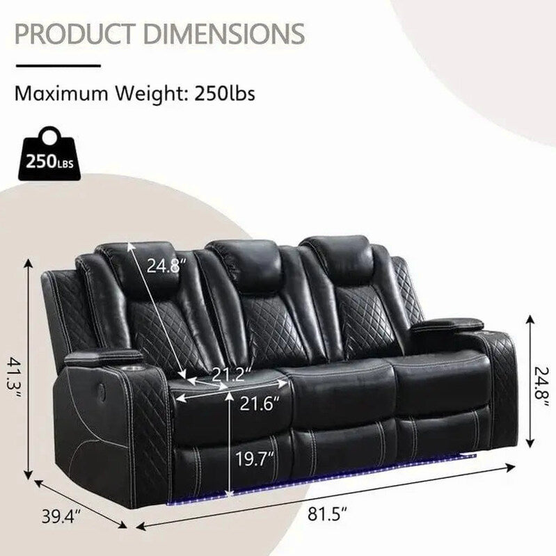 Power Reclining Sofa With Wireless Charging, Reading Light, USB/AC Ports And Cup Holders