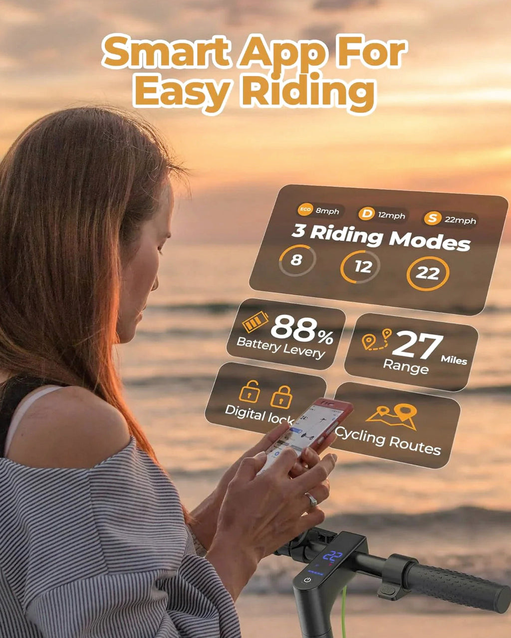 Roinside Electric Scooter, 8.5 in Solid Tires, 350W, 19 MPH, 21-23 Miles - UP12 Plus