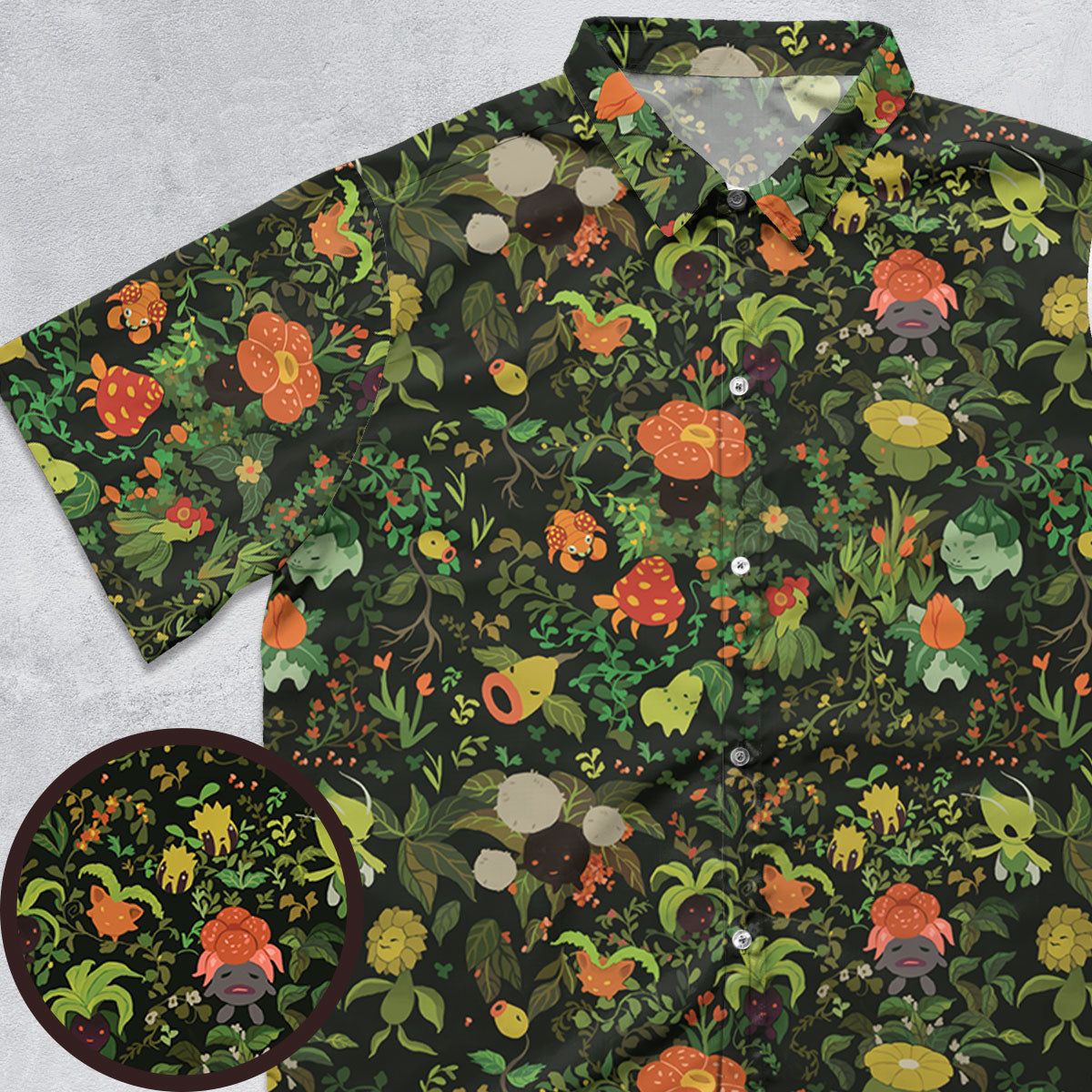 Grass Pokemon Patterns Button Down Shirt