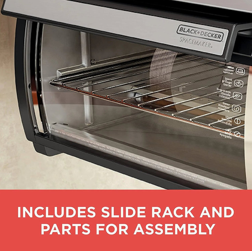 BLACK+DECKER SpaceMaker Under-Cabinet Toaster Oven, Black/Stainless Steel, 9 in Pizza, 4 Slice - TROS1000D