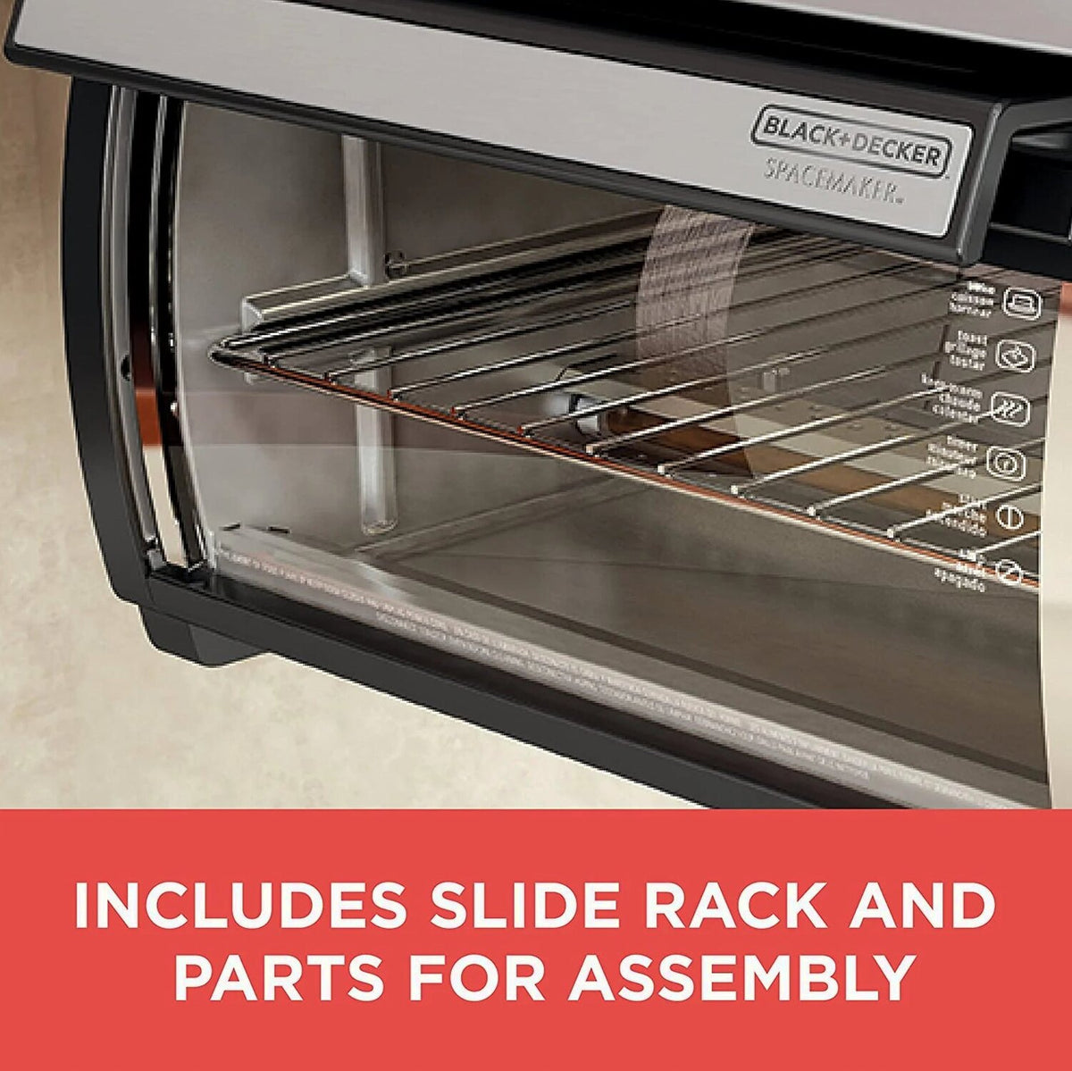 BLACK+DECKER SpaceMaker Under-Cabinet Toaster Oven, Black/Stainless Steel, 9 in Pizza, 4 Slice - TROS1000D