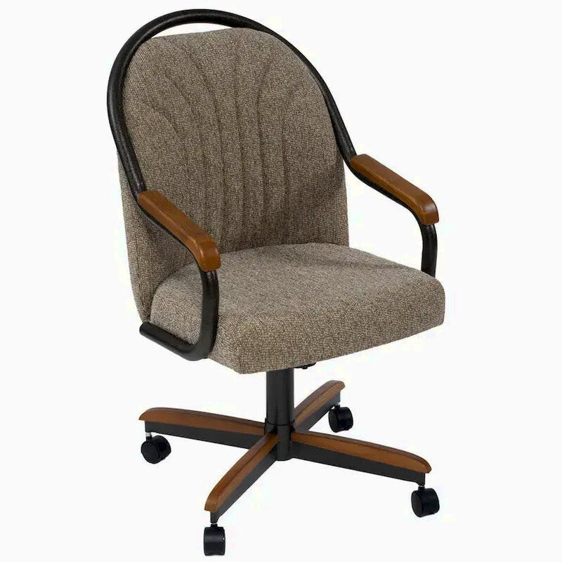 Casual Dining Swivel-Tilt Rolling Chair With Brown Fabric Upholstery