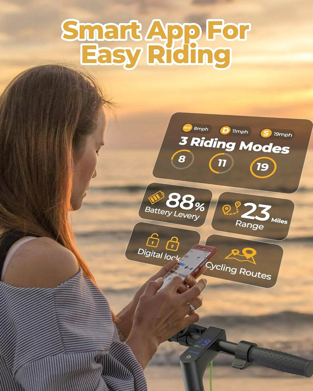 Roinside Electric Scooter, 8.5 in Solid Tires, 350W, 19 MPH, 21-23 Miles - UP12 Plus