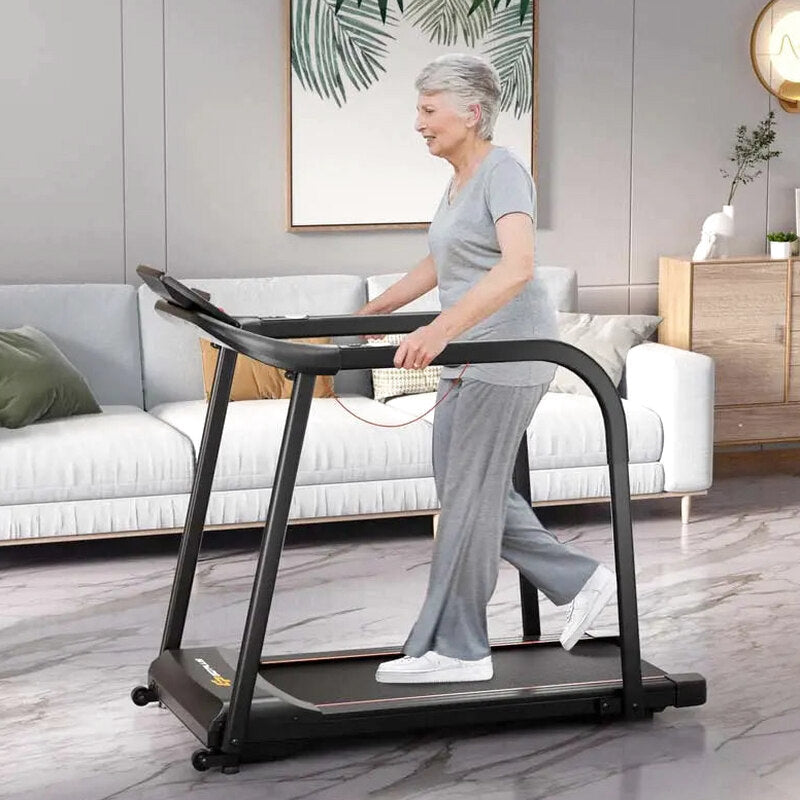 Senior-Friendly Walking Treadmill With Extended Handrails, 2.5 HP, 300 Lb Capacity, Black