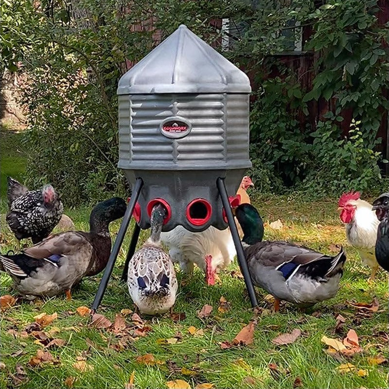 80lb Poultry Feeder, Adjustable Height, UV Stable, Weather Resistant, 8 Ports, Made In USA
