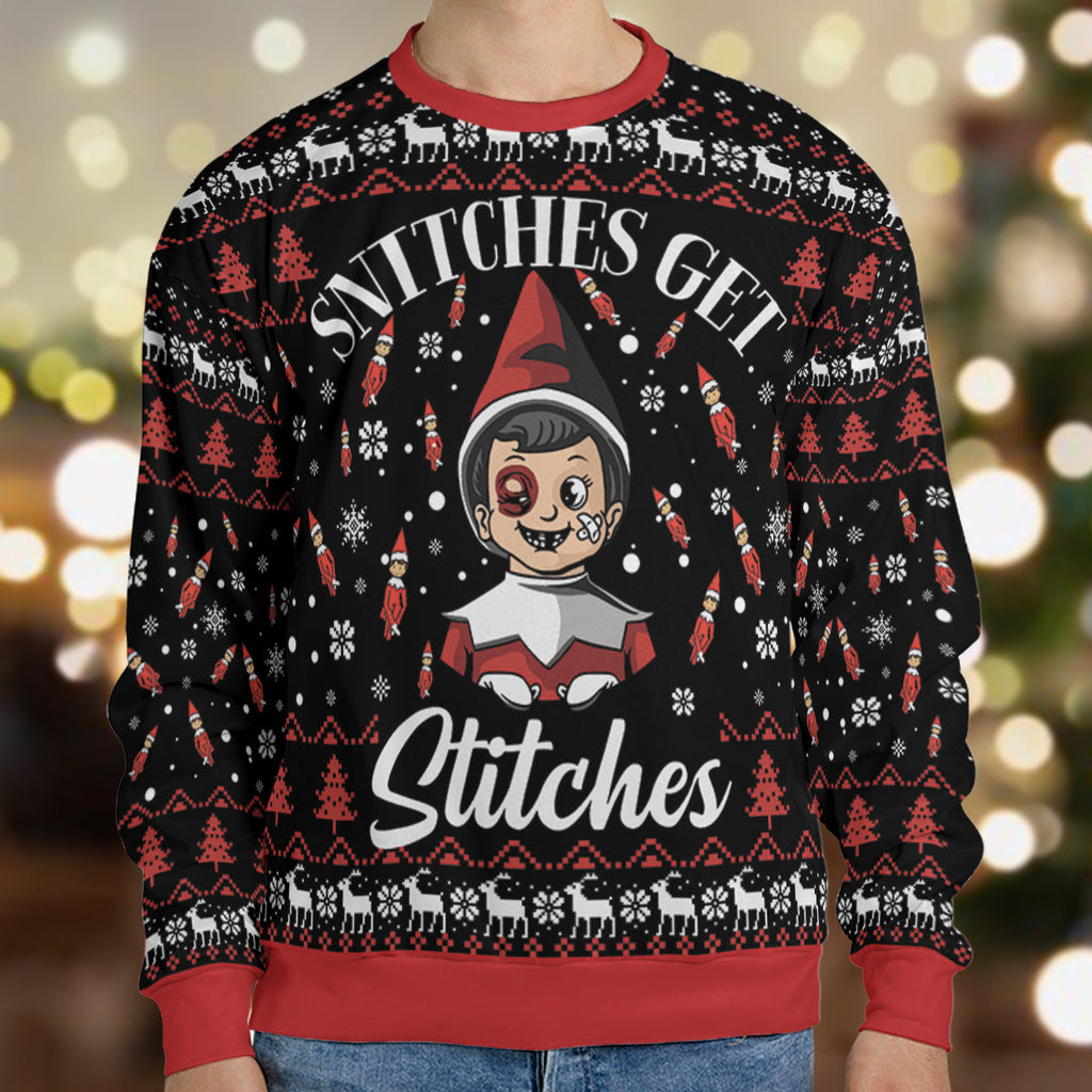 Snitches get Stitches Elf on the Shelf Ugly Christmas Sweatshirt