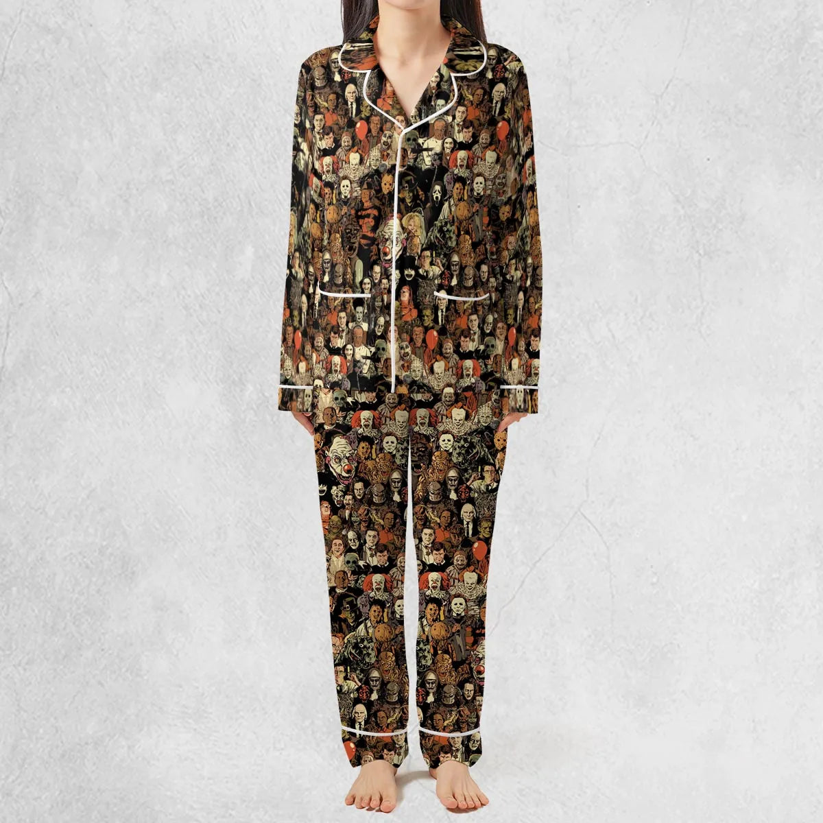 Horror Movie Characters Halloween Pattern Pajamas Set