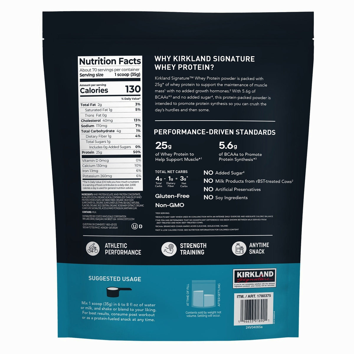 Kirkland Signature Whey Protein, Creamy Chocolate, 5.4 lbs