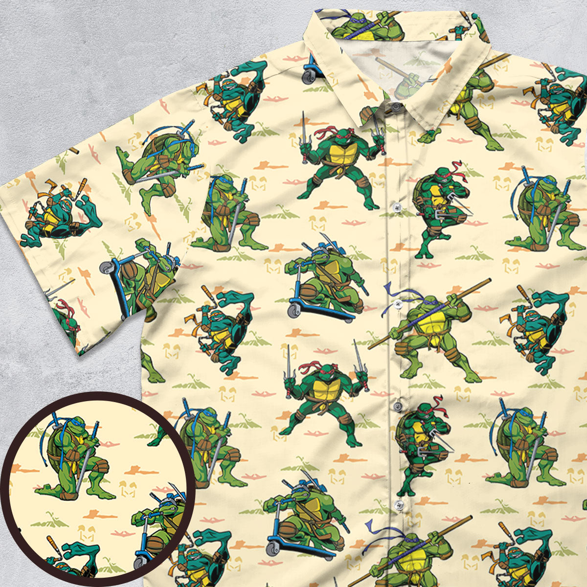 TMNT Characters Weapon Pattern Button Down Shirt
