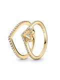Gold Tone Wishbone and Heart Ring Set