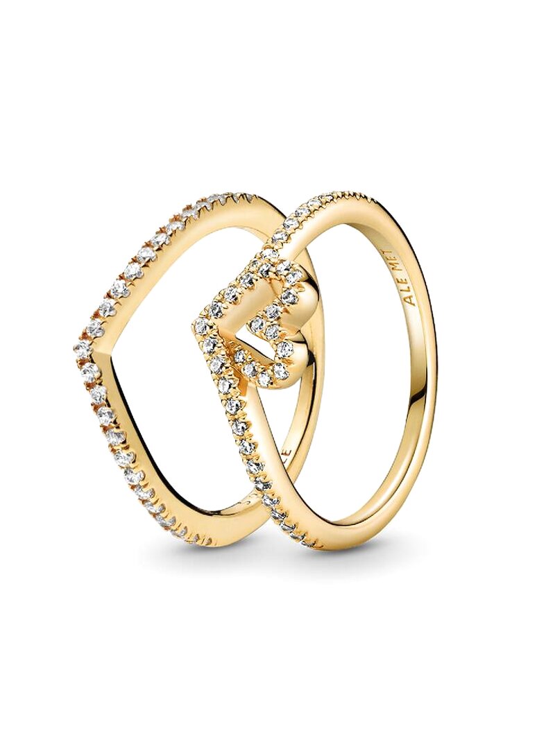Gold Tone Wishbone and Heart Ring Set