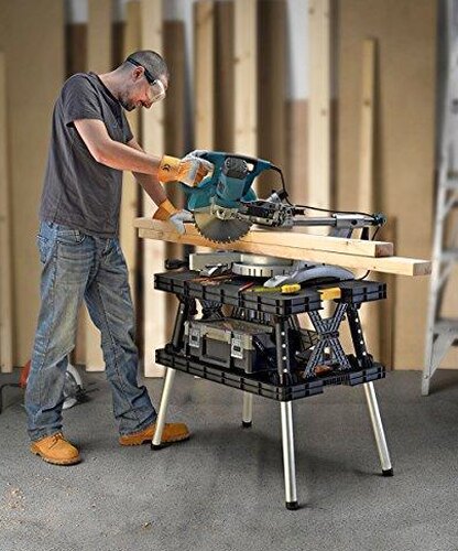 Keter Folding Work Table, 1000 lbs Capacity, Two 12 in Clamps, Black/Yellow - 197283