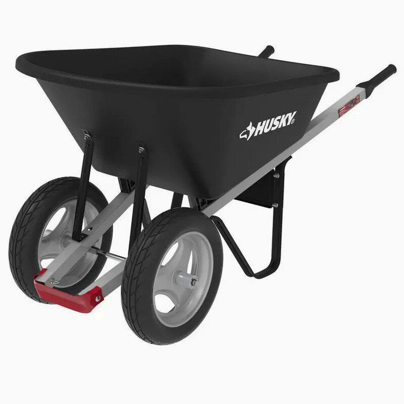 Husky 6 Cu. Ft. Poly Dual Wheel Wheelbarrow With Flat-Free Tires