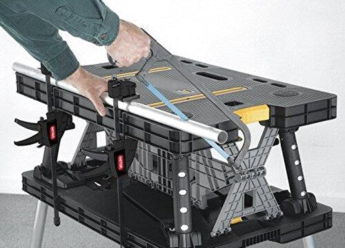 Keter Folding Work Table, 1000 lbs Capacity, Two 12 in Clamps, Black/Yellow - 197283