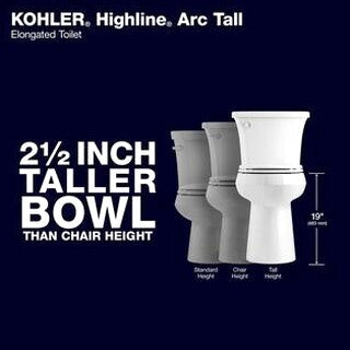 KOHLER Highline Arc Extra Tall Elongated Toilet, White, 1.28 GPF, 2-Piece - 78305-0