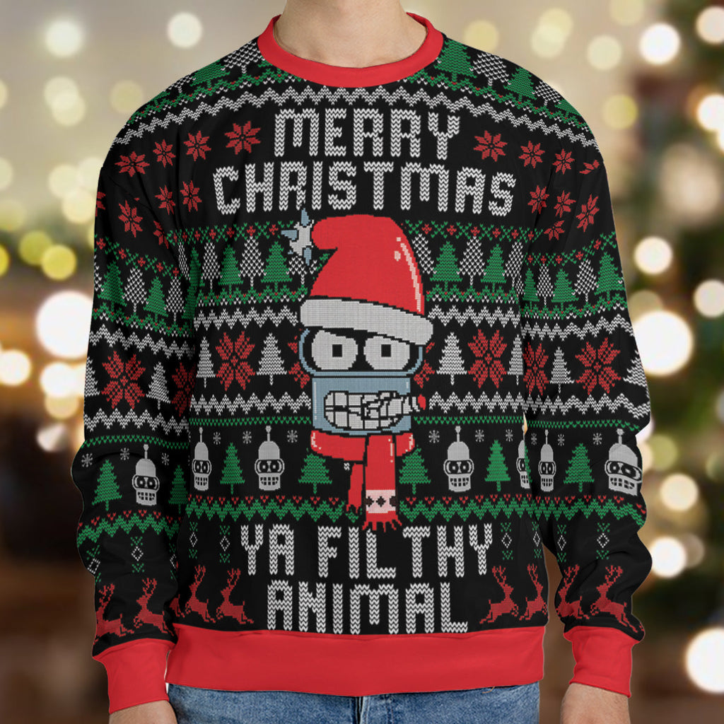 Ya Filthy Animal Futurama Ugly Christmas Sweatshirt
