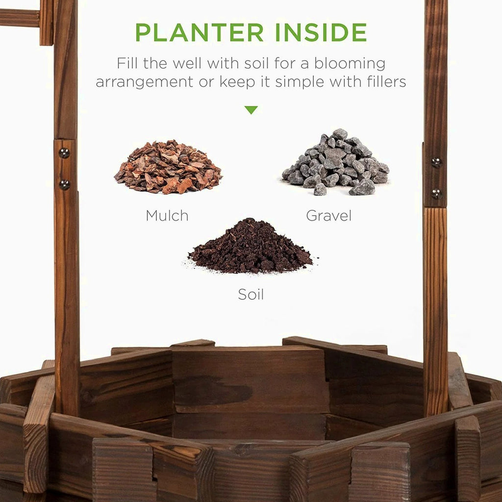 Best Choice Products Rustic Wooden Wishing Well Planter With Hanging Bucket - 21.5 x 21.5 x 45.5 in