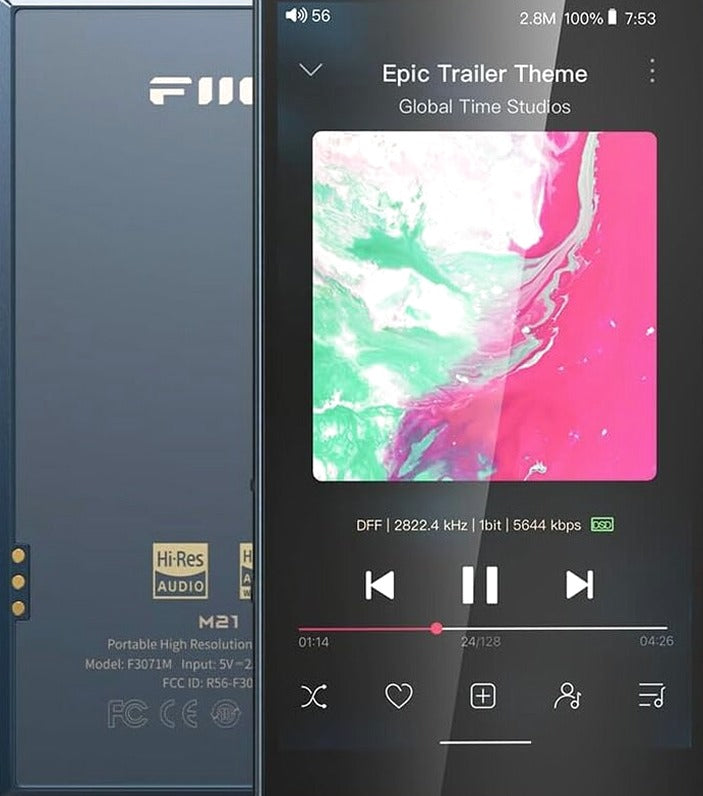 FiiO Hi-Res Music Player, Android 13, Snapdragon 680, 64 GB, Blue-Black - M21